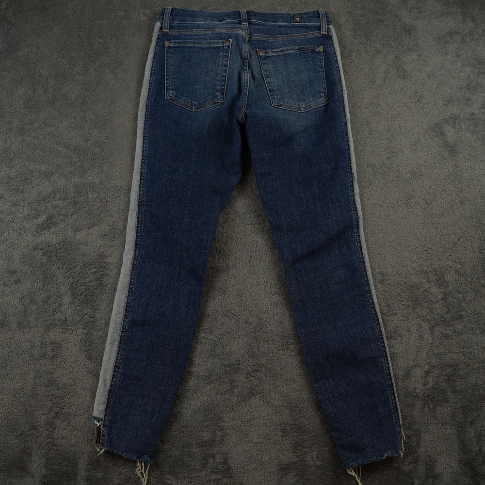 7 For All Mankind Ankle Skinny Jeans Womens 30 Blue Side Stripe Raw Hem - Picture 4 of 13